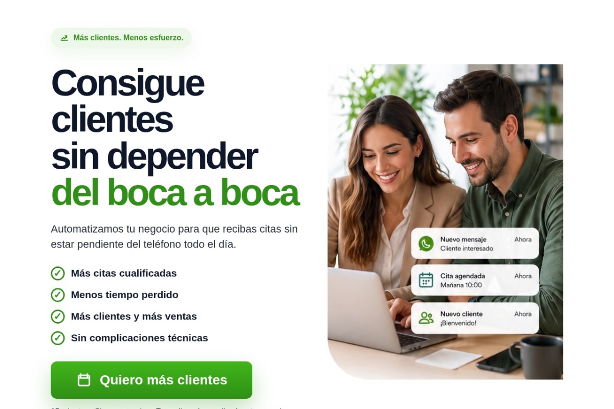 Captura de la landing de Consigue Clientes